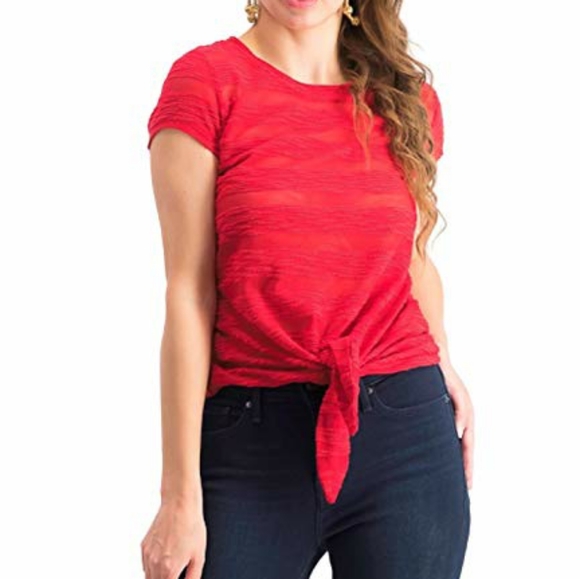 I-N-C Inc Illusion Tie-Front T-Shirt, Real RED Small - Picture 2 of 5